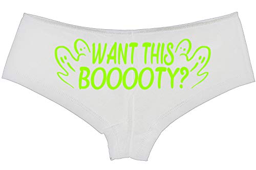 Knaughty Knickers Want This Booty Boo Funny Flirty Halloween Sexy White Boyshort