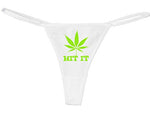 Knaughty Knickers Women's Hit It With Marijuana Pot Weed Leaf Funny Thong Large White/Black