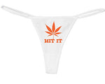 Knaughty Knickers Women's Hit It With Marijuana Pot Weed Leaf Funny Thong Large White/Black