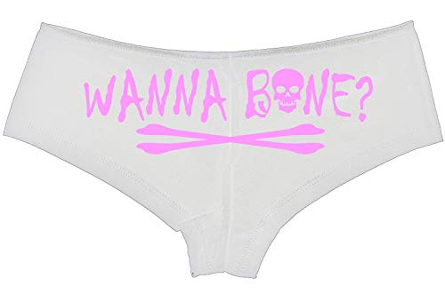 Knaughty Knickers Wanna Bone Want To Bone Halloween Fun Flirty White Boyshort