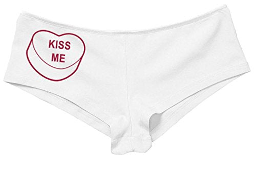 Kanughty Knickers Women's Kiss Me Valentines Candy Hot Funny Sexy Boyshort White