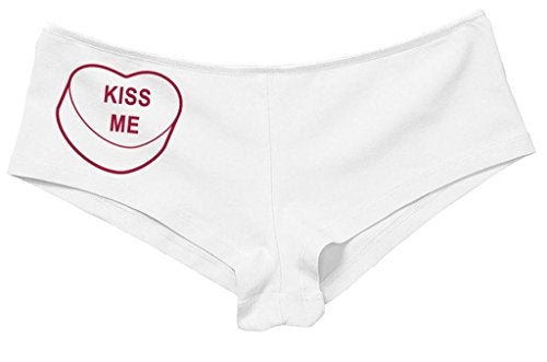 Women's Kiss Me Valentines Candy Hot Funny Sexy Boyshort White