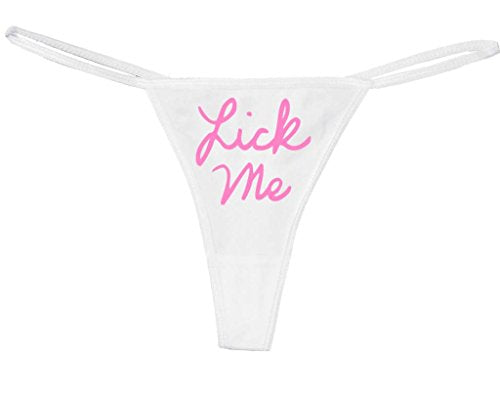Knaughty Knickers Women's Cute And Sexy Lick Me In Cursive Thong Large White/Black