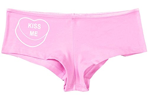 Kanughty Knickers Women's Kiss Me Valentines Candy Hot Funny Sexy Boyshort Soft Pink