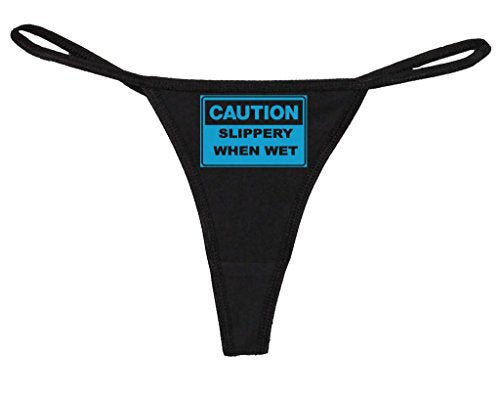 Knaughty Knickers Women's Rude Slippery When Wet Fun Sexy Thong Large Black/Bubble Gum Pink