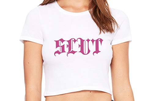 Knaughty Knickers Slut Gothic Medieval Tatoo Look BDSM White Crop Tank Top