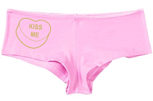 Kanughty Knickers Women's Kiss Me Valentines Candy Hot Funny Sexy Boyshort Soft Pink
