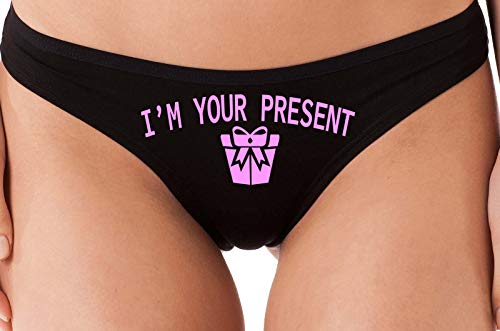 Knaughty Knickers I AM YOUR PRESENT IM I WILL BE GIFT Black Thong Underwear