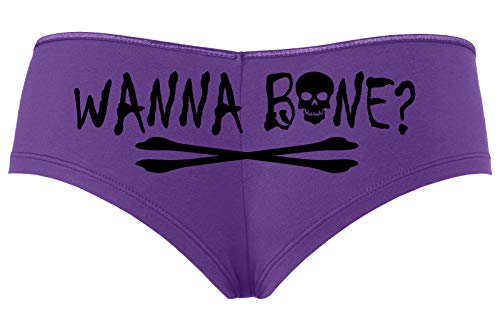 Knaughty Knickers Wanna Bone Want To Bone Halloween Fun Flirty Purple Boyshort