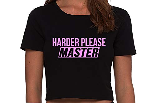 Knaughty Knickers Give It To Me Harder Please Master Black Cropped Tank Top