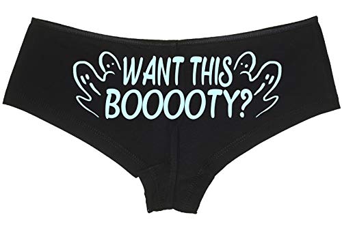 Knaughty Knickers Want This Booty Boo Funny Flirty Halloween Sexy Black Boyshort