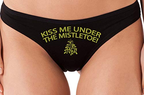 Knaughty Knickers Kiss Me Under The Mistletoe Christmas Sexy Black Thong Panties