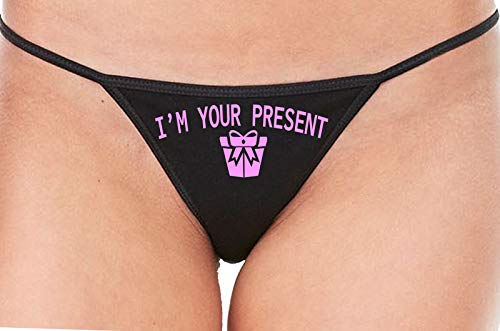 Knaughty Knickers I AM YOUR PRESENT IM I WILL BE GIFT Black String Thong Panty