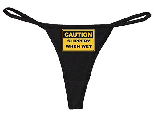 Knaughty Knickers Women's Rude Slippery When Wet Fun Sexy Thong Large Black/Bubble Gum Pink