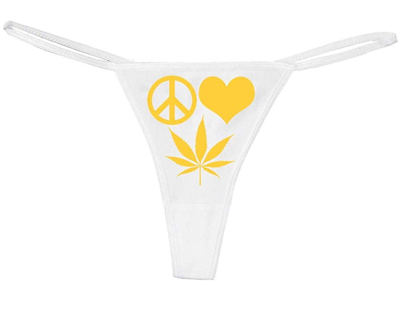 Knaughty Knickers Women's Peace Love Pot Sexy Hippy Weed Thong