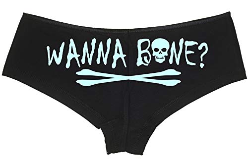 Knaughty Knickers Wanna Bone Want To Bone Halloween Fun Flirty Black Boyshort