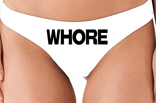 Knaughty Knickers Whore Sexy White Thong Underwear Slut Panties BDSM Owned DDLG