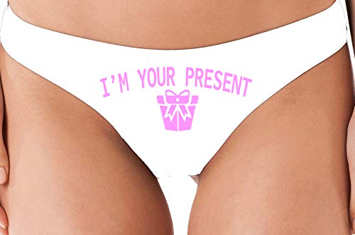 Knaughty Knickers I AM YOUR PRESENT IM I WILL BE GIFT White Thong Underwear