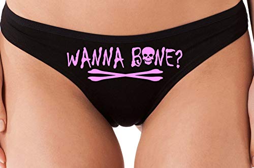Knaughty Knickers Wanna Bone Want To Bone Halloween Flirty Slutty Black Thong