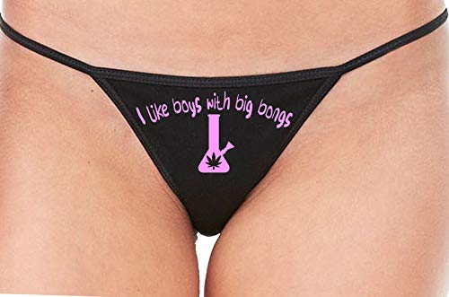 Knaughty Knickers I Like Boys With Big Bongs Pot Weed Black String Thong Panty