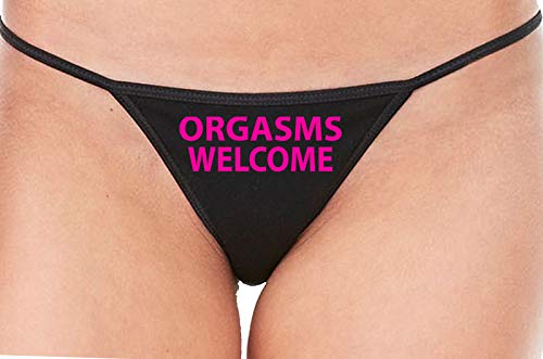 Knaughty Knickers Orgasms Welcome Please Me Pleasure Me Black String Thong Panty