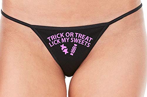 Knaughty Knickers Trick Or Treat Lick My Sweets Halloween Sexy Black String Thong Oral