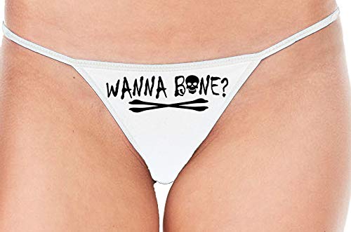 Knaughty Knickers Wanna Bone Want To Bone Halloween Slutty White String Thong