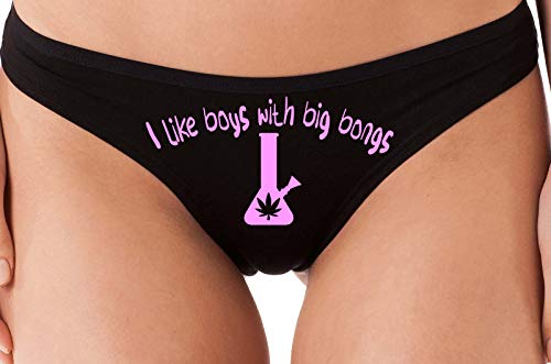 Knaughty Knickers I Like Boys With Big Bongs Pot Weed Black Thong Underwear