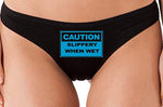 Knaughty Knickers Caution Slippery When Wet Funny Flirty Black Thong Underwear