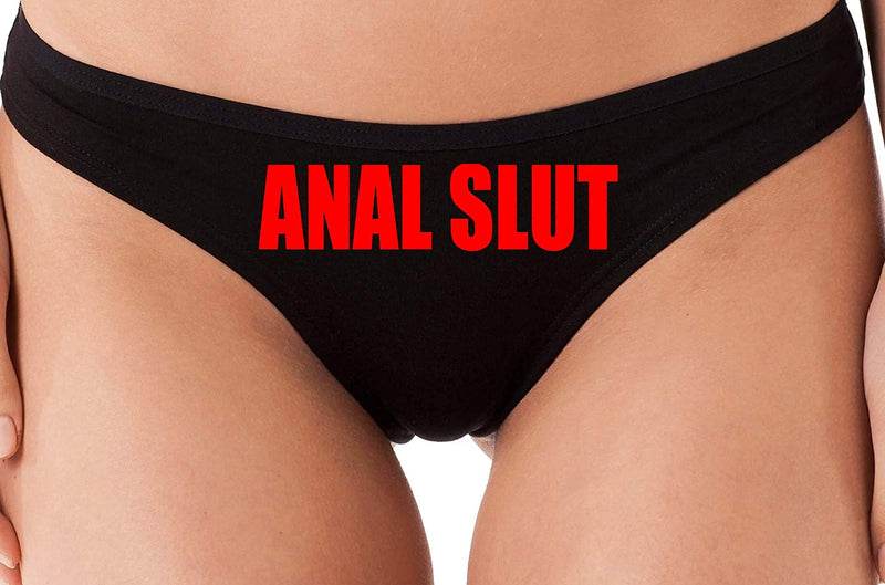 Knaughty Knickers Anal Slut Black Thong Sexy Flirty Panties Rude Panties BDSM