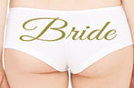 BRIDE Just Married Wifey new wife honeymoon engagement bridal bachelorette hen gift panty panties white boyshort white sexy funny party ring