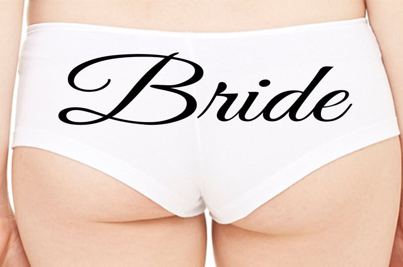 BRIDE Just Married Wifey new wife honeymoon engagement bridal bachelorette hen gift panty panties white boyshort white sexy funny party ring