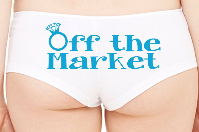OFF THE MARKET Wifey new wife honeymoon engagement bridal bachelorette hen gift panty Panties boyshort color white sexy funny party ring