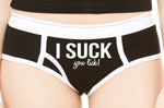 I SUCK YOU LICK boyfriends brief style panties underwear funny sexy rude oral crude risque funny gift bachelorette hen party panty game