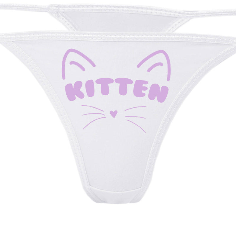 KITTEN FACE WITH WHISKERS ON WHITE THONG