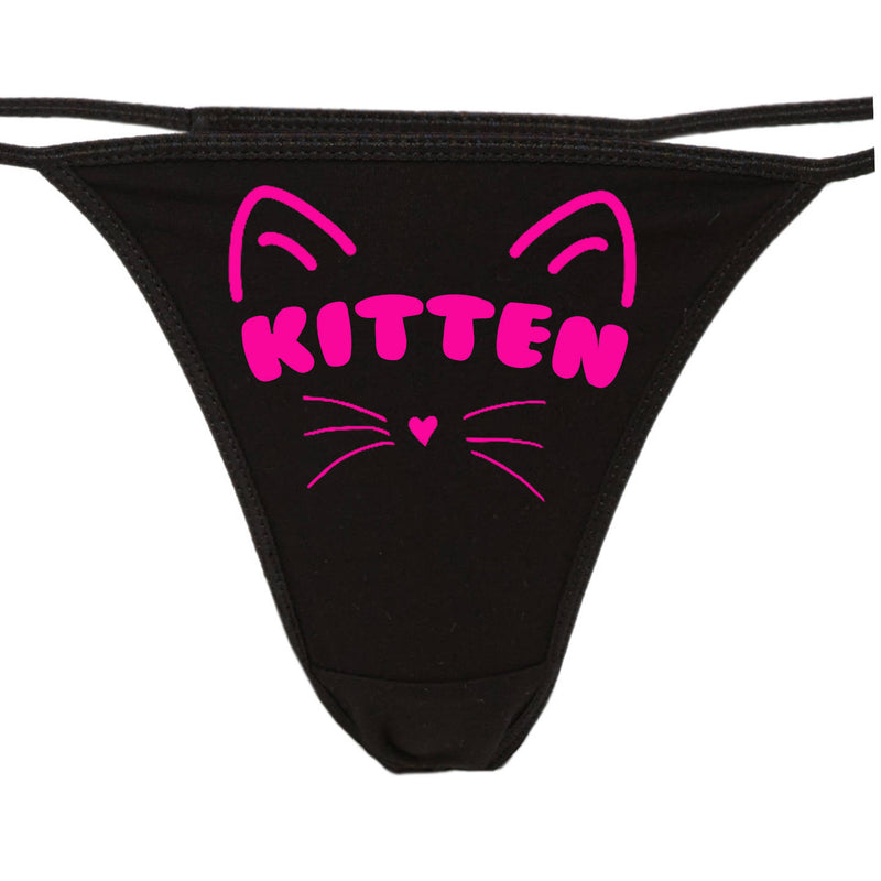 KITTEN FACE WITH WHISKERS ON BLACK THONG