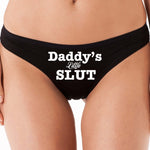DADDY&#39;S LITTLE SLUT flirty ddlg cgl black cotton thong panties underwear kitten show your slutty side hotwife bdsm choice of colors shared