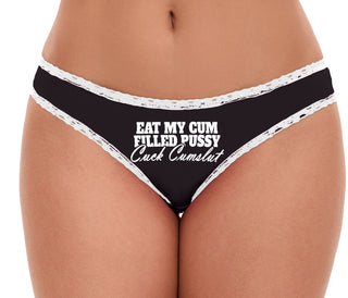 Eat My Cum Filled Pussy  Cuck Cumslut - Black Bikini White Lace