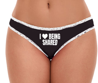 I Love Being Shared - Black Bikini White Lace