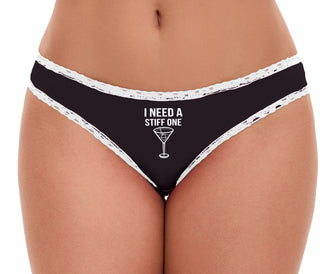 I Need A Stiff One - Black Bikini White Lace