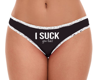 I Suck You Lick - Black Bikini White Lace