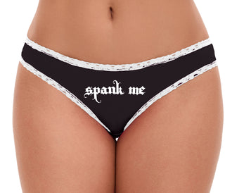 Spank Me - Goth Font - Black Bikini White Lace