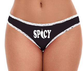 Spicy - Cute Pepper Logo - Black Bikini White Lace