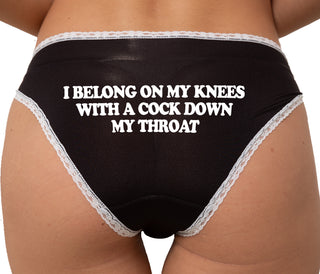 I Belong On My Knees With A Cock Down My Throat Bikini - Black with White Lace