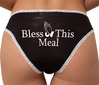 Bless This Meal Bikini - Black with White Lace