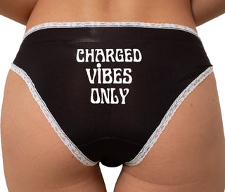 Charged Vibes Only Bikini - Black with White Lace
