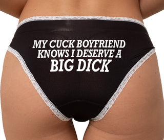 My Cuck Boyfried Knows I Deserve A Big Dick Bikini - Black with White Lace