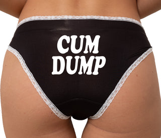 Cum Dump Bold Font Bikini - Black with White Lace