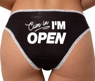Cum In I'm Open Bikini - Black with White Lace