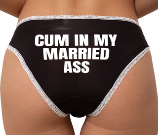 Cum In My Married Ass Bikini - Black with White Lace